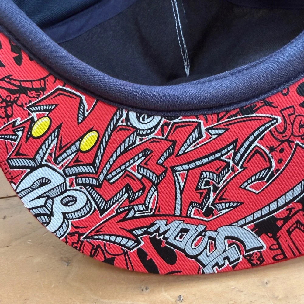 Disney‎ Parks Mickey Mouse Graffiti Snapback Hat Black Red White Flat Brim Cap